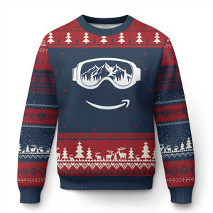 Funny Skiing Snowboard Ugly Christmas Sweater Snow Goggles Snow Mountain Winter Sport TS11 Navy Red Print Your Wear