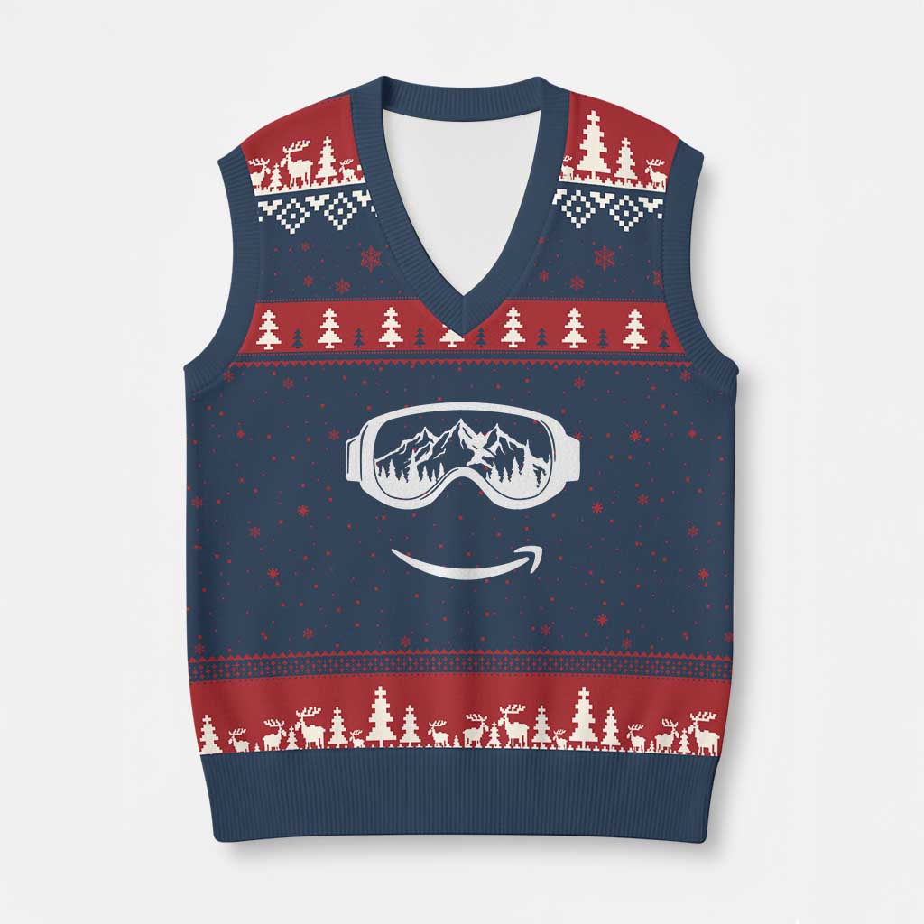 Funny Skiing Snowboard V-Neck Knit Sweater Vest Snow Goggles Snow Mountain Winter Sport TS11 Navy Red Print Your Wear