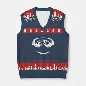 Funny Skiing Snowboard V-Neck Knit Sweater Vest Snow Goggles Snow Mountain Winter Sport TS11 Navy Red Print Your Wear