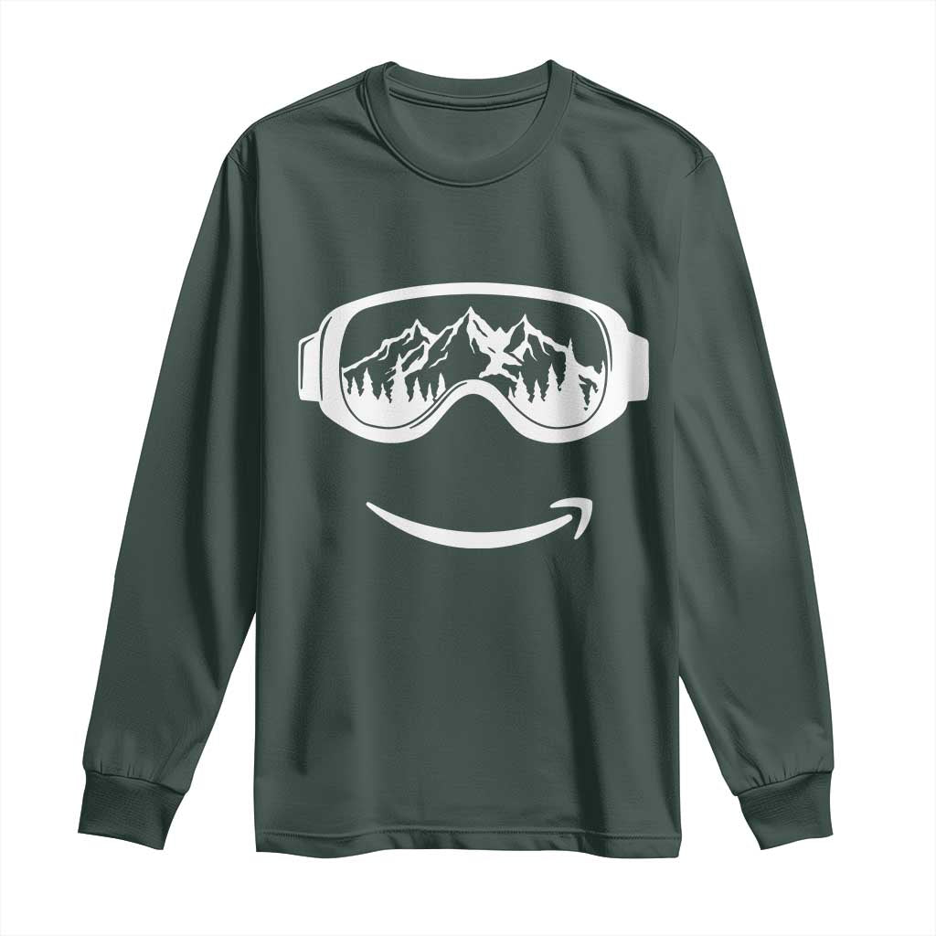 Funny Skiing Snowboard Long Sleeve Shirt Snow Goggles Snow Mountain Winter Sport TS11 Dark Forest Green Print Your Wear