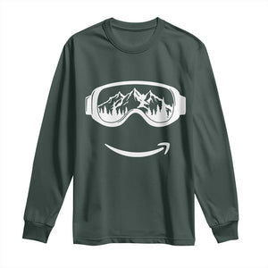 Funny Skiing Snowboard Long Sleeve Shirt Snow Goggles Snow Mountain Winter Sport TS11 Dark Forest Green Print Your Wear