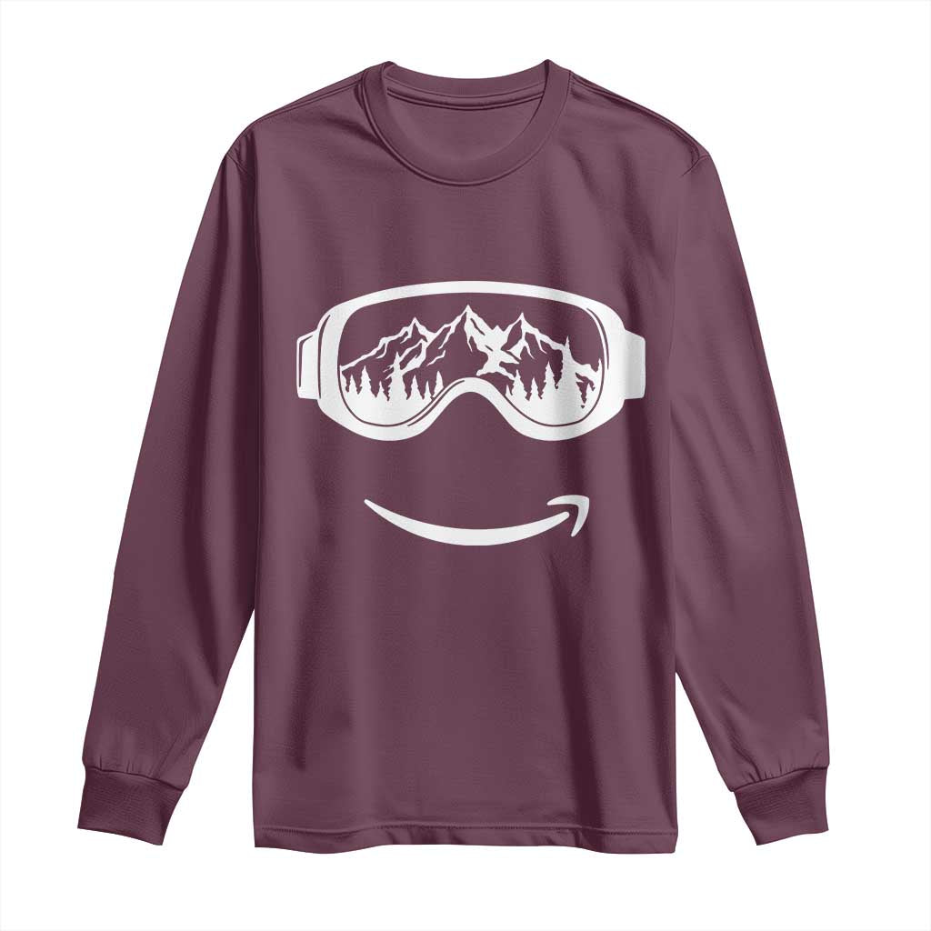 Funny Skiing Snowboard Long Sleeve Shirt Snow Goggles Snow Mountain Winter Sport TS11 Maroon Print Your Wear