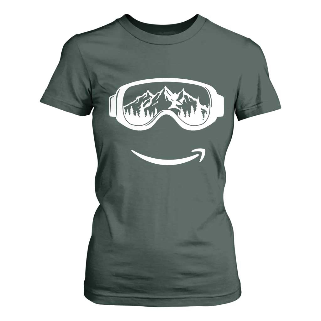 Funny Skiing Snowboard T Shirt For Women Snow Goggles Snow Mountain Winter Sport TS11 Dark Forest Green Print Your Wear