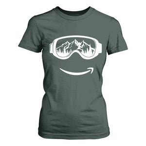 Funny Skiing Snowboard T Shirt For Women Snow Goggles Snow Mountain Winter Sport TS11 Dark Forest Green Print Your Wear