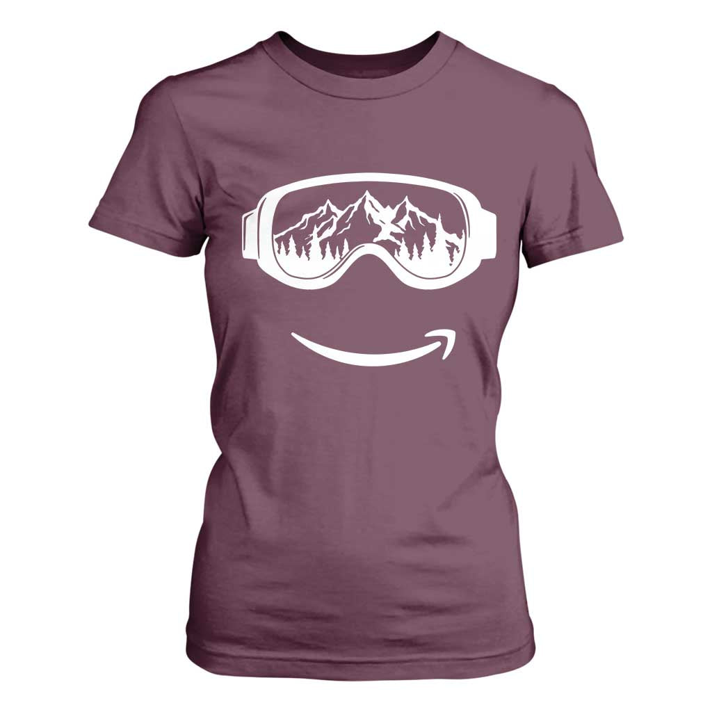Funny Skiing Snowboard T Shirt For Women Snow Goggles Snow Mountain Winter Sport TS11 Maroon Print Your Wear