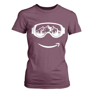 Funny Skiing Snowboard T Shirt For Women Snow Goggles Snow Mountain Winter Sport TS11 Maroon Print Your Wear