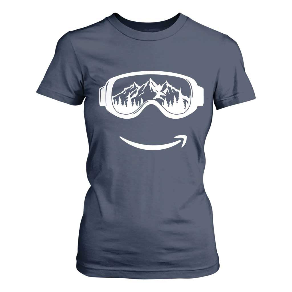 Funny Skiing Snowboard T Shirt For Women Snow Goggles Snow Mountain Winter Sport TS11 Navy Print Your Wear