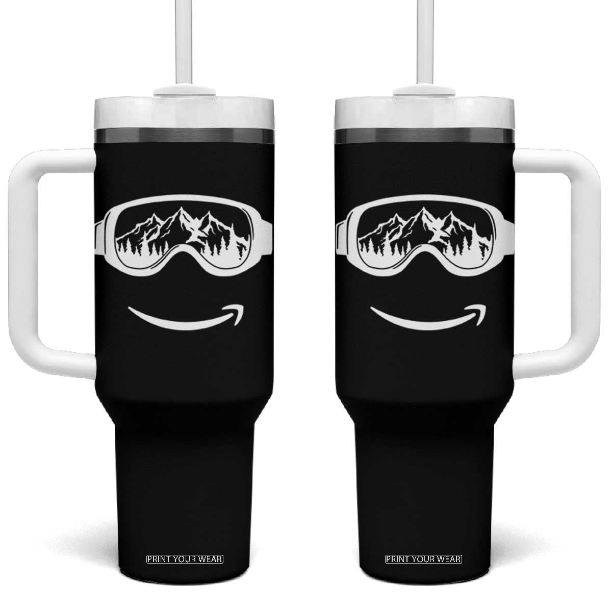 Funny Skiing Snowboard Tumbler With Handle Snow Goggles Snow Mountain Winter Sport TS11 One Size: 40 oz Black Print Your Wear