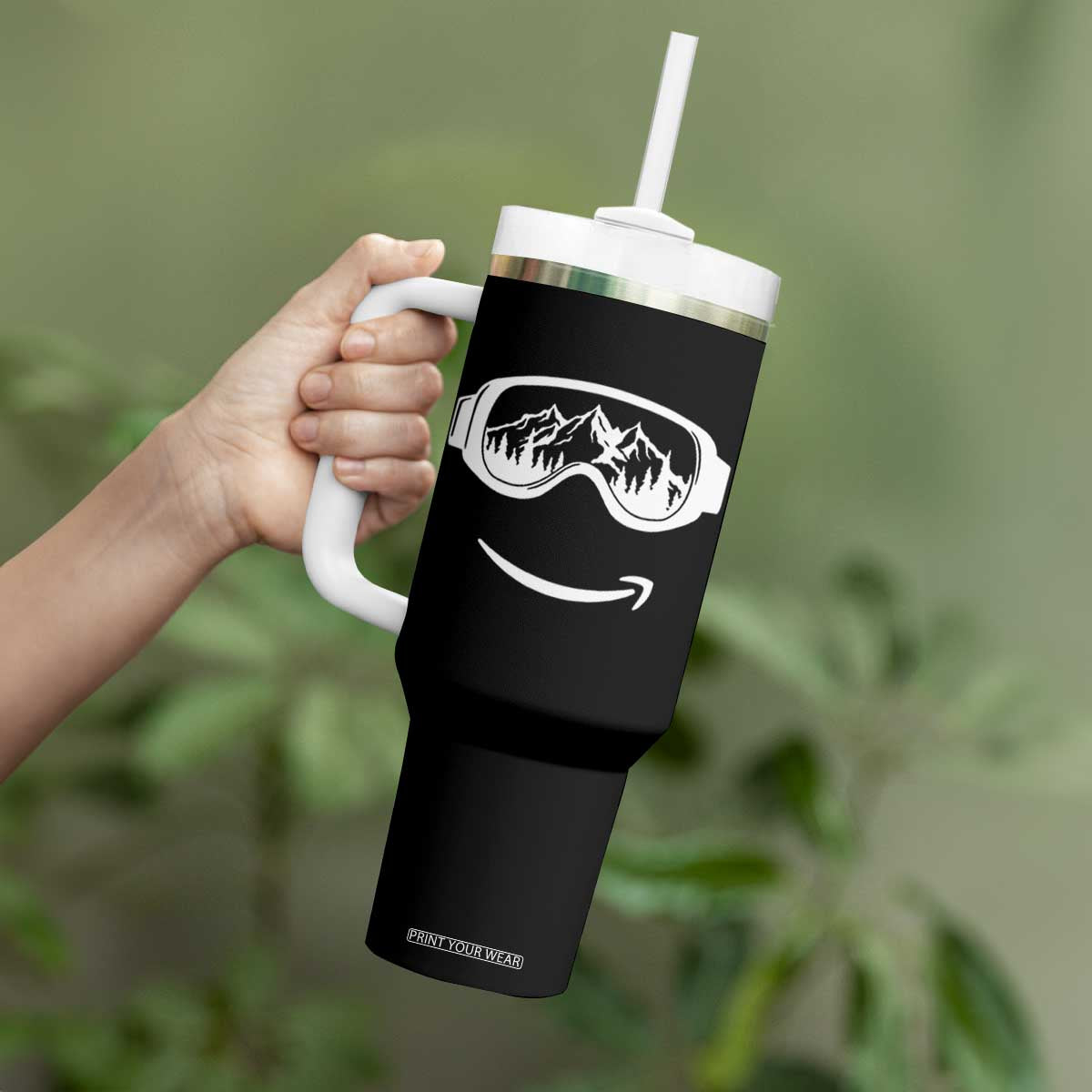 Funny Skiing Snowboard Tumbler With Handle Snow Goggles Snow Mountain Winter Sport TS11 Print Your Wear