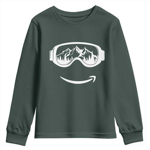 Funny Skiing Snowboard Youth Sweatshirt Snow Goggles Snow Mountain Winter Sport TS11 Dark Forest Green Print Your Wear