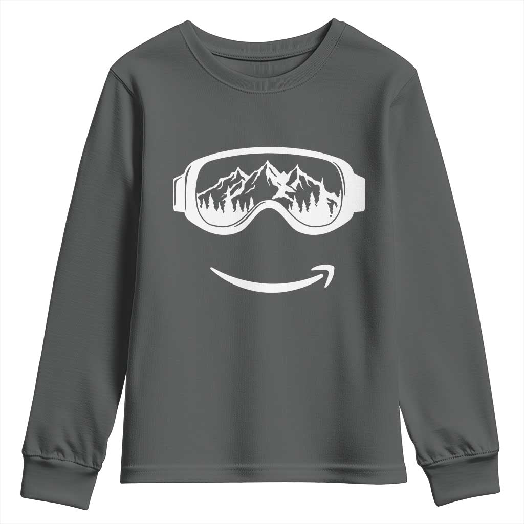 Funny Skiing Snowboard Youth Sweatshirt Snow Goggles Snow Mountain Winter Sport TS11 Dark Heather Print Your Wear