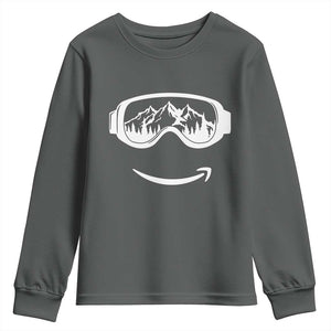 Funny Skiing Snowboard Youth Sweatshirt Snow Goggles Snow Mountain Winter Sport TS11 Dark Heather Print Your Wear