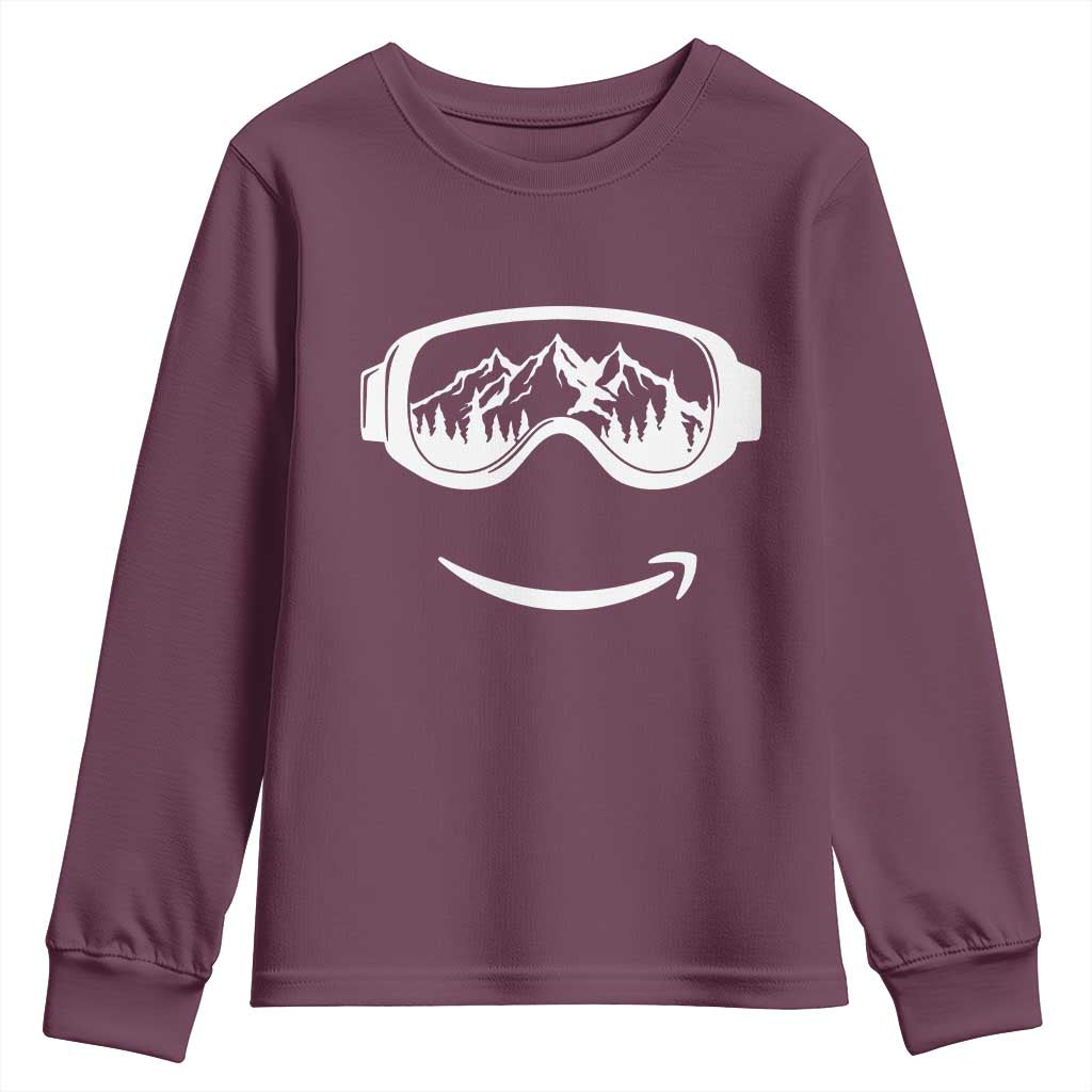 Funny Skiing Snowboard Youth Sweatshirt Snow Goggles Snow Mountain Winter Sport TS11 Maroon Print Your Wear