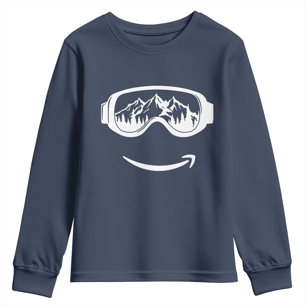 Funny Skiing Snowboard Youth Sweatshirt Snow Goggles Snow Mountain Winter Sport TS11 Navy Print Your Wear