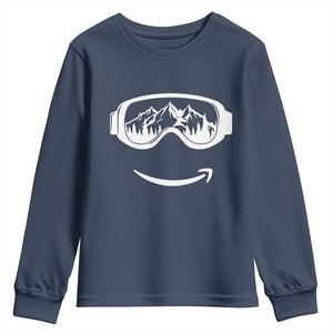 Funny Skiing Snowboard Youth Sweatshirt Snow Goggles Snow Mountain Winter Sport TS11 Navy Print Your Wear