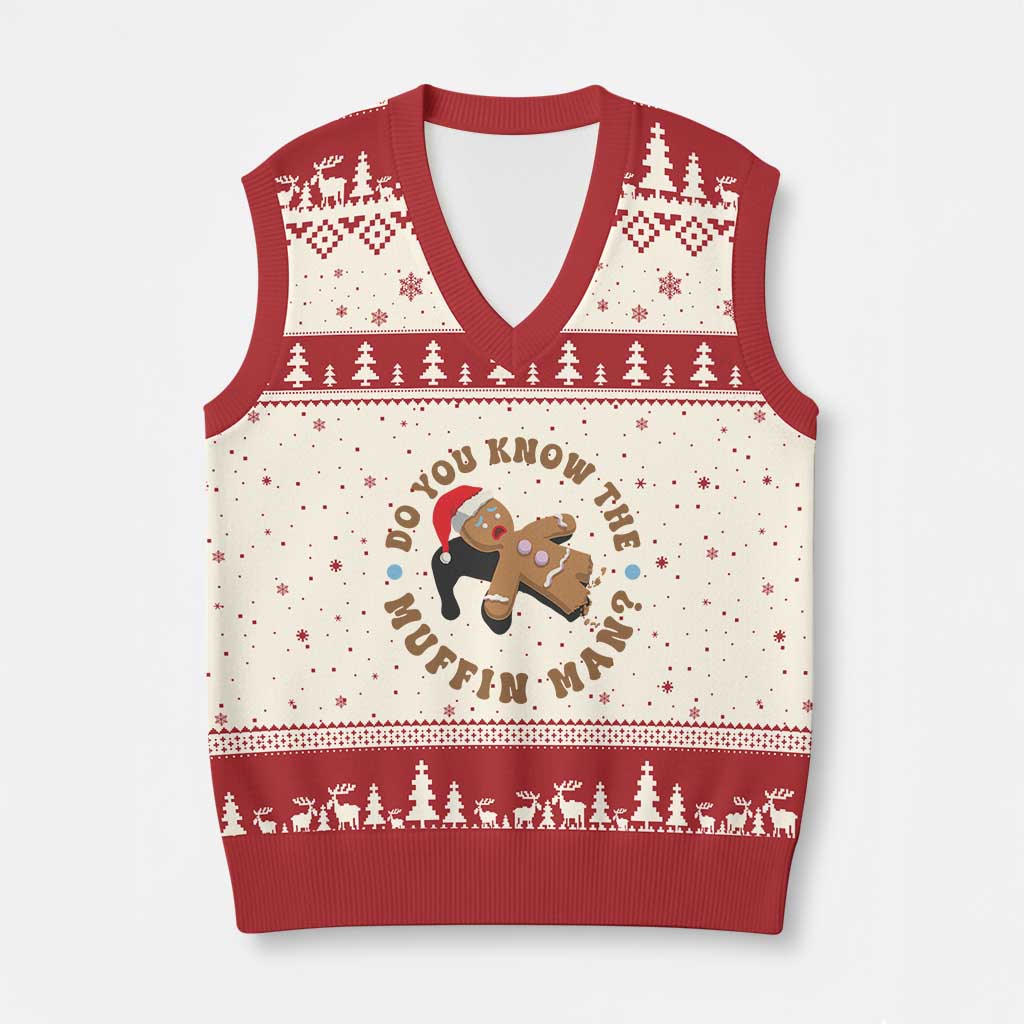 Xmas Gingerbread V-Neck Knit Sweater Vest Funny Do You Know The Muffin Man TS11 Beige Red Print Your Wear