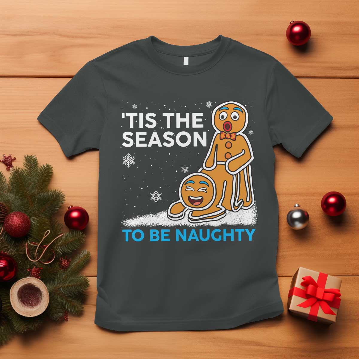 Funny Tis The Season To Be Naughty Dirty Christmas T Shirt Xmas Adult Humor TS11 Dark Heather Print Your Wear