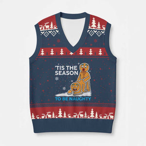Funny Tis The Season To Be Naughty Dirty Xmas V-Neck Knit Sweater Vest Xmas Adult Humor TS11 Navy Red Print Your Wear