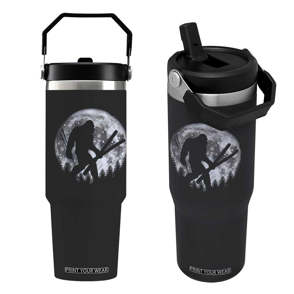 Funny Skiing Bigfoot Ski Winter Sport Moon Flip Straw Tumbler TS11 One Size: 30 oz Black Print Your Wear