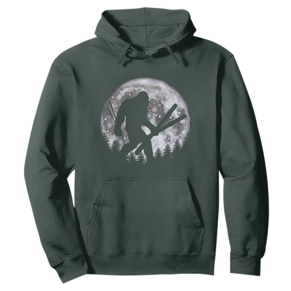 Funny Skiing Bigfoot Ski Winter Sport Moon Hoodie TS11 Dark Forest Green Print Your Wear