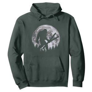 Funny Skiing Bigfoot Ski Winter Sport Moon Hoodie TS11 Dark Forest Green Print Your Wear