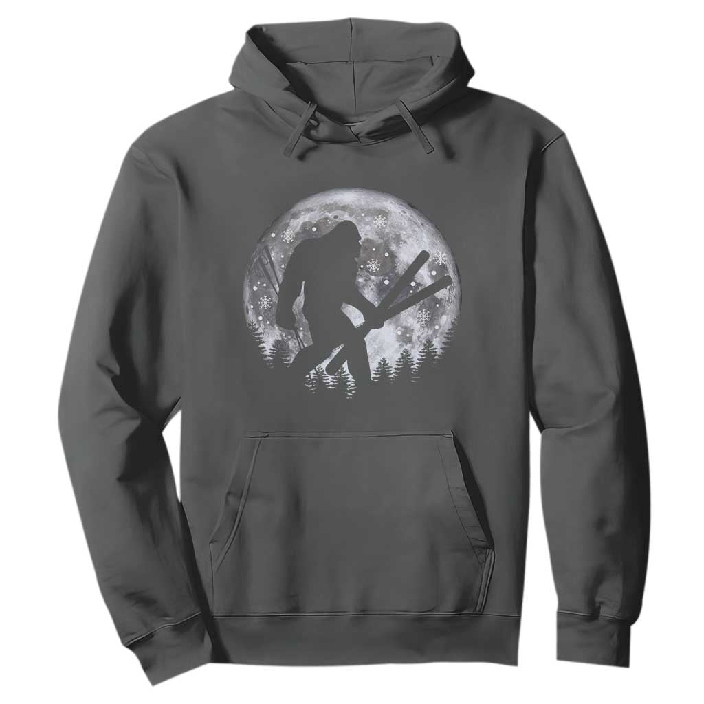 Funny Skiing Bigfoot Ski Winter Sport Moon Hoodie TS11 Dark Heather Print Your Wear