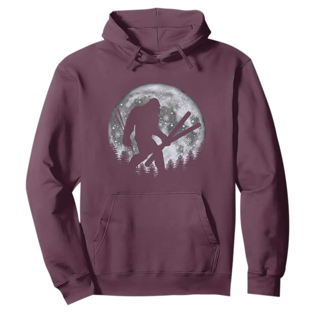 Funny Skiing Bigfoot Ski Winter Sport Moon Hoodie TS11 Maroon Print Your Wear