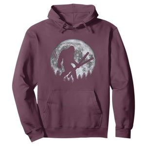 Funny Skiing Bigfoot Ski Winter Sport Moon Hoodie TS11 Maroon Print Your Wear