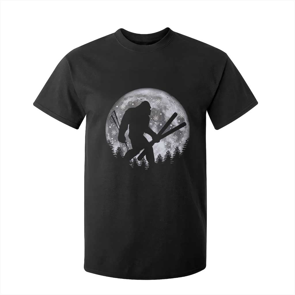 Funny Skiing Bigfoot Ski Winter Sport Moon T Shirt For Kid TS11 Black Print Your Wear
