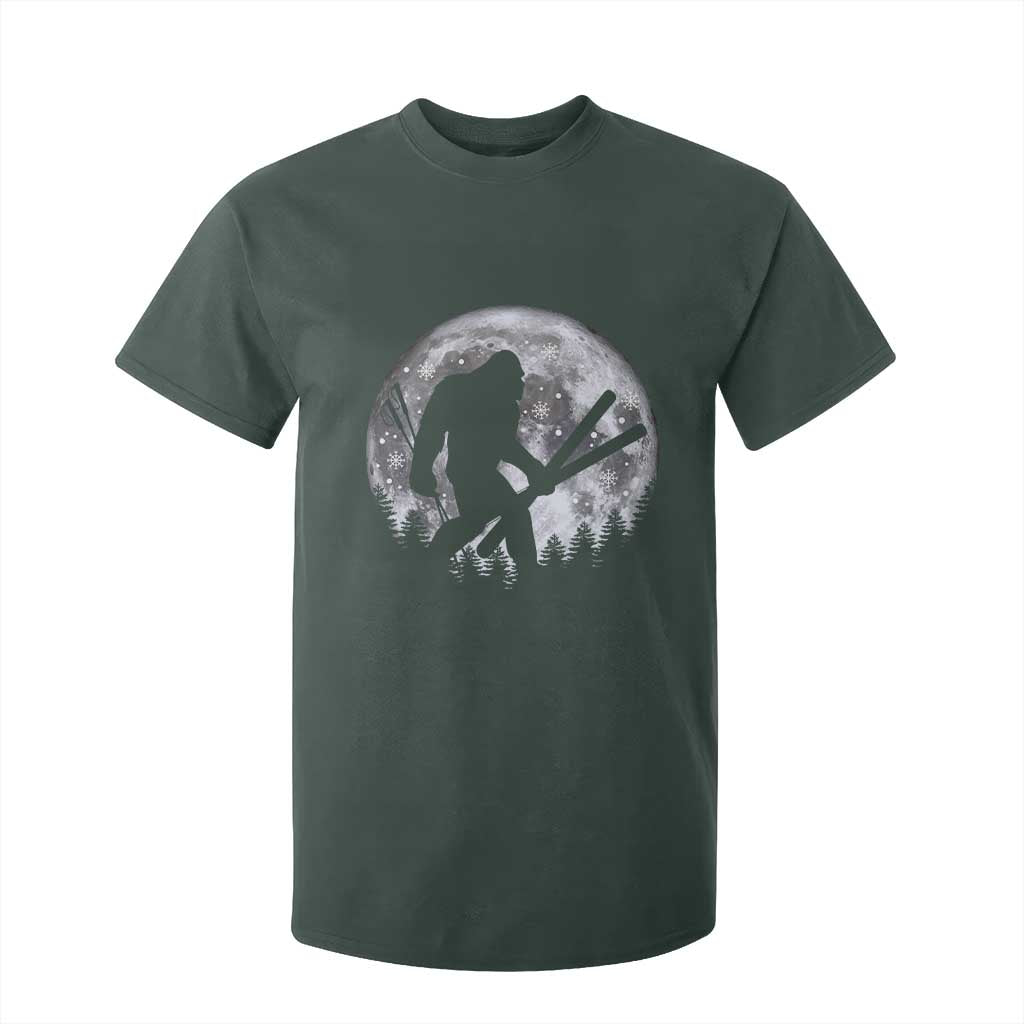 Funny Skiing Bigfoot Ski Winter Sport Moon T Shirt For Kid TS11 Dark Forest Green Print Your Wear