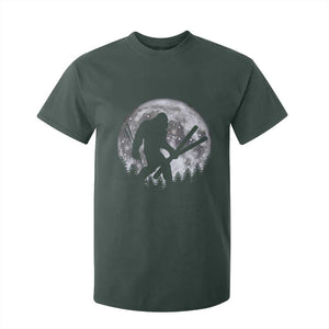 Funny Skiing Bigfoot Ski Winter Sport Moon T Shirt For Kid TS11 Dark Forest Green Print Your Wear