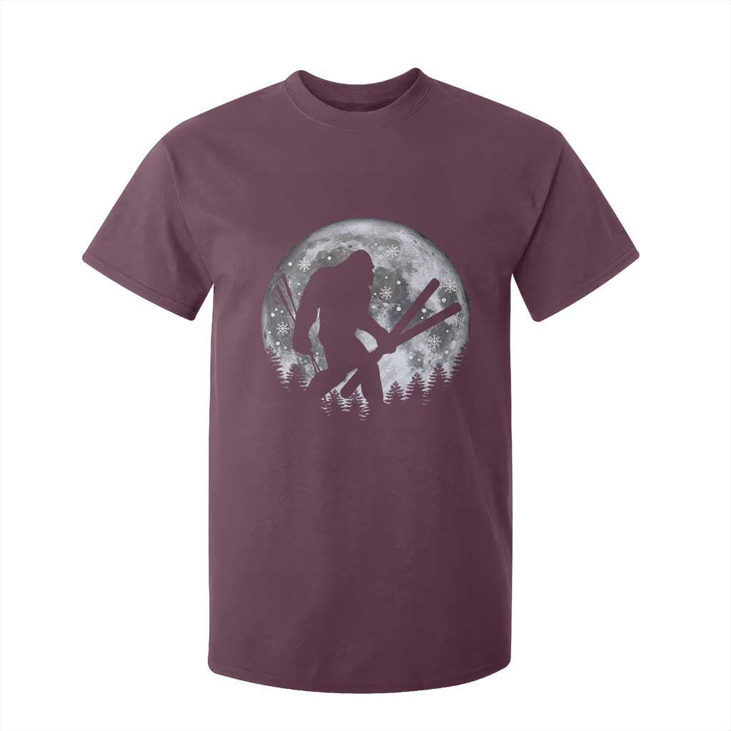 Funny Skiing Bigfoot Ski Winter Sport Moon T Shirt For Kid TS11 Maroon Print Your Wear