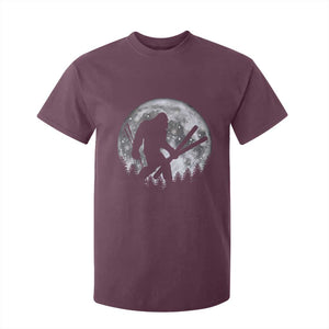 Funny Skiing Bigfoot Ski Winter Sport Moon T Shirt For Kid TS11 Maroon Print Your Wear