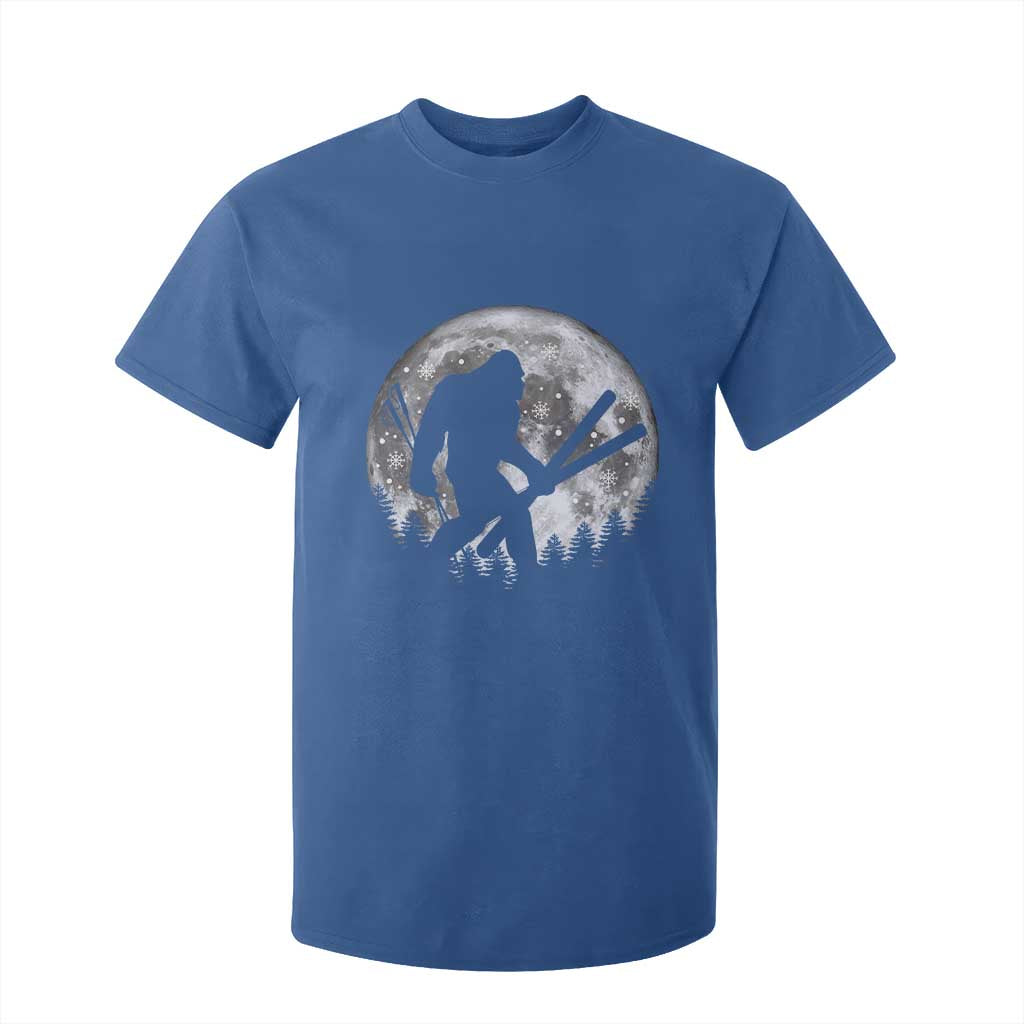 Funny Skiing Bigfoot Ski Winter Sport Moon T Shirt For Kid TS11 Royal Blue Print Your Wear