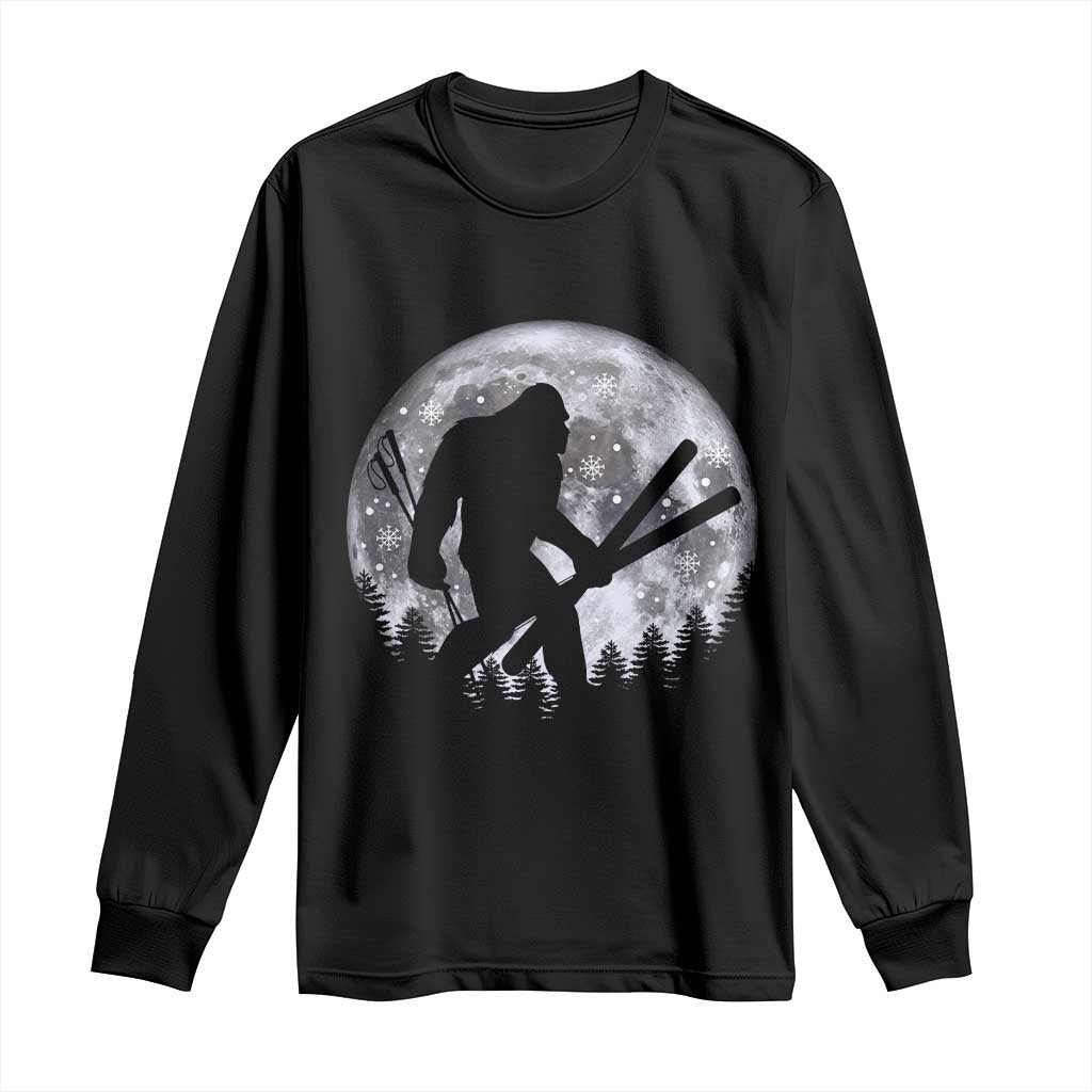 Funny Skiing Bigfoot Ski Winter Sport Moon Long Sleeve Shirt TS11 Black Print Your Wear