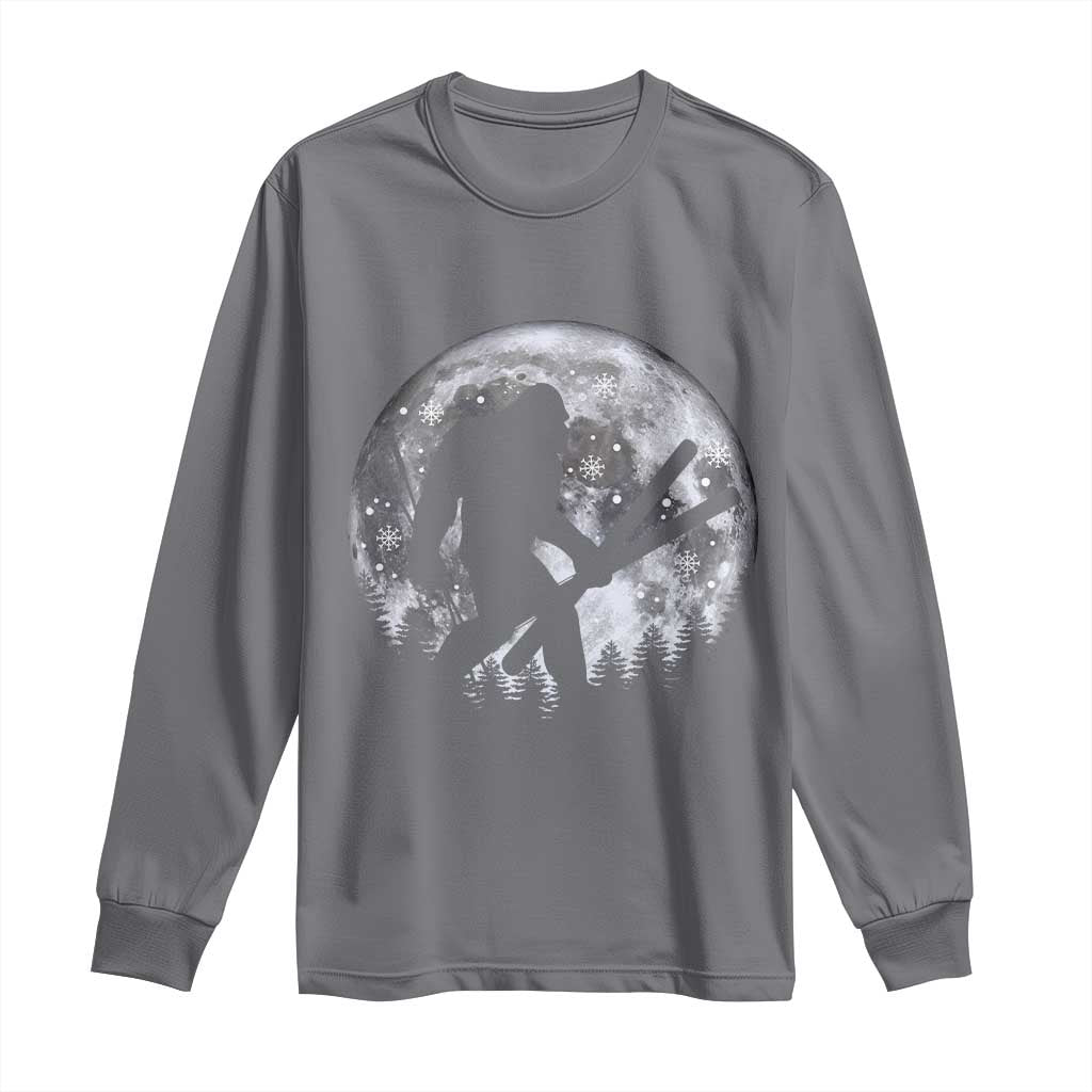 Funny Skiing Bigfoot Ski Winter Sport Moon Long Sleeve Shirt TS11 Charcoal Print Your Wear