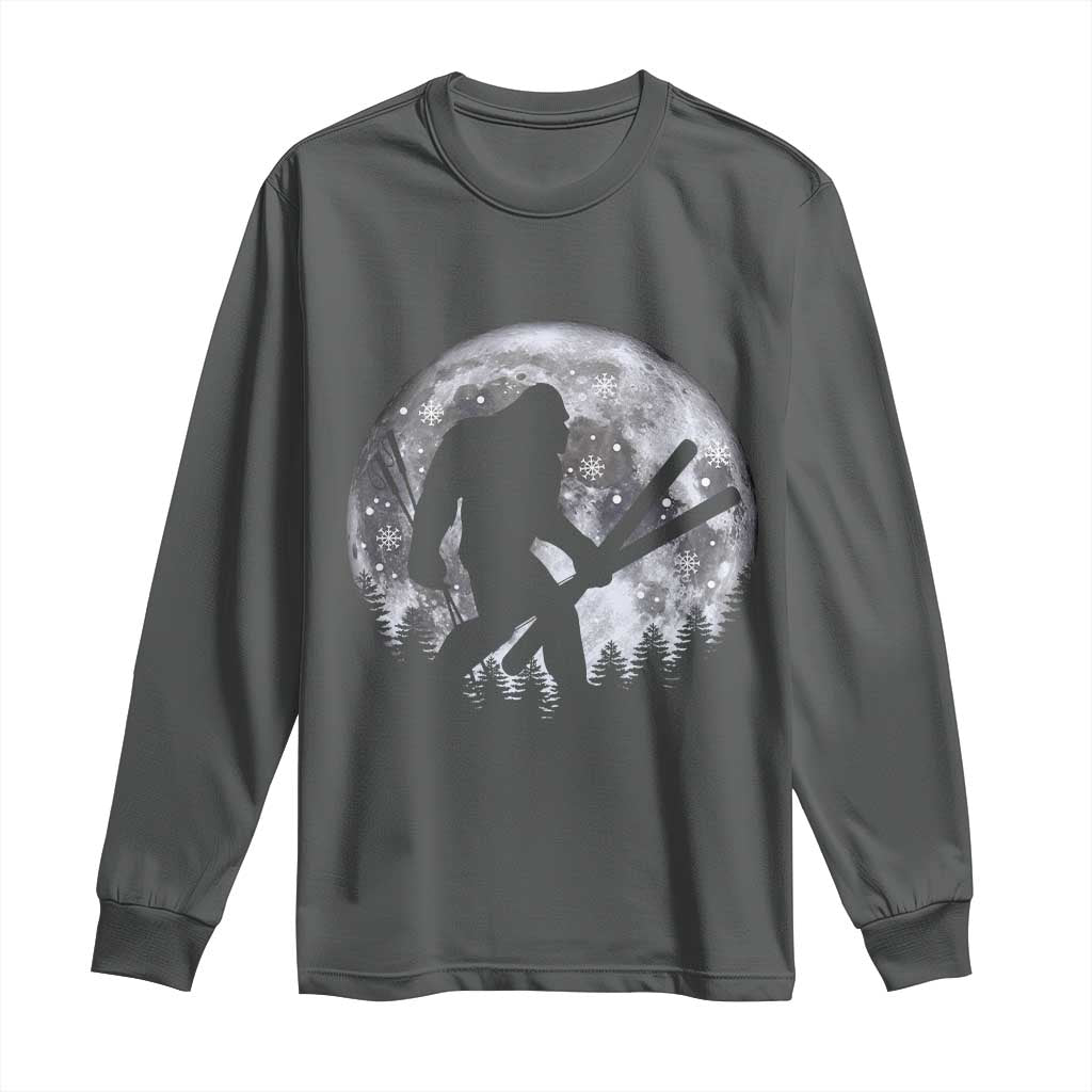 Funny Skiing Bigfoot Ski Winter Sport Moon Long Sleeve Shirt TS11 Dark Heather Print Your Wear