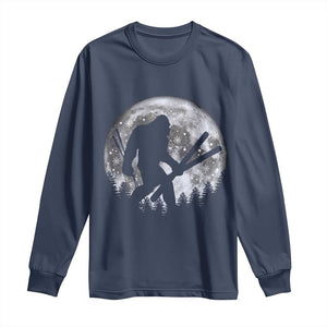Funny Skiing Bigfoot Ski Winter Sport Moon Long Sleeve Shirt TS11 Navy Print Your Wear