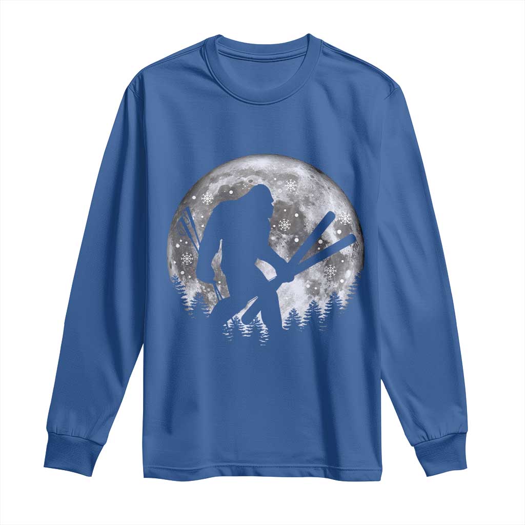 Funny Skiing Bigfoot Ski Winter Sport Moon Long Sleeve Shirt TS11 Royal Blue Print Your Wear