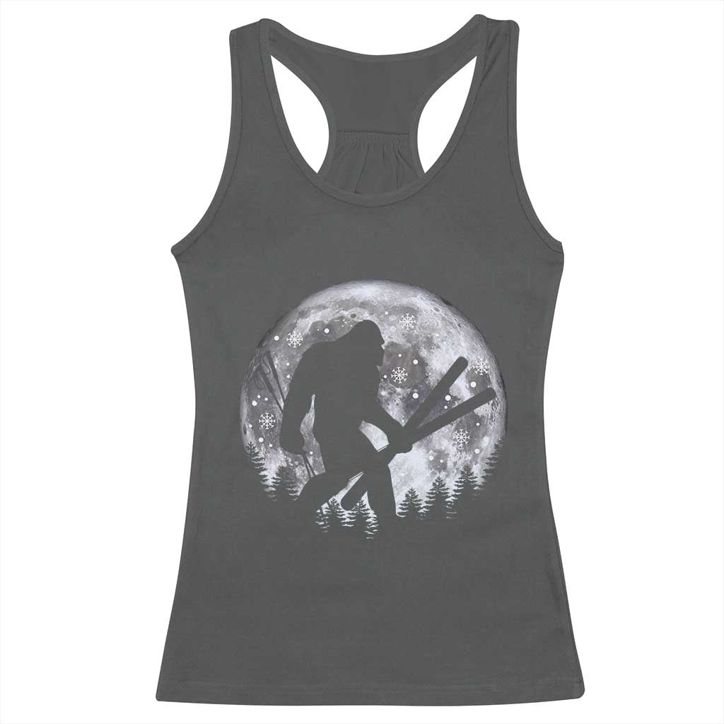 Funny Skiing Bigfoot Ski Winter Sport Moon Racerback Tank Top TS11 Dark Heather Print Your Wear