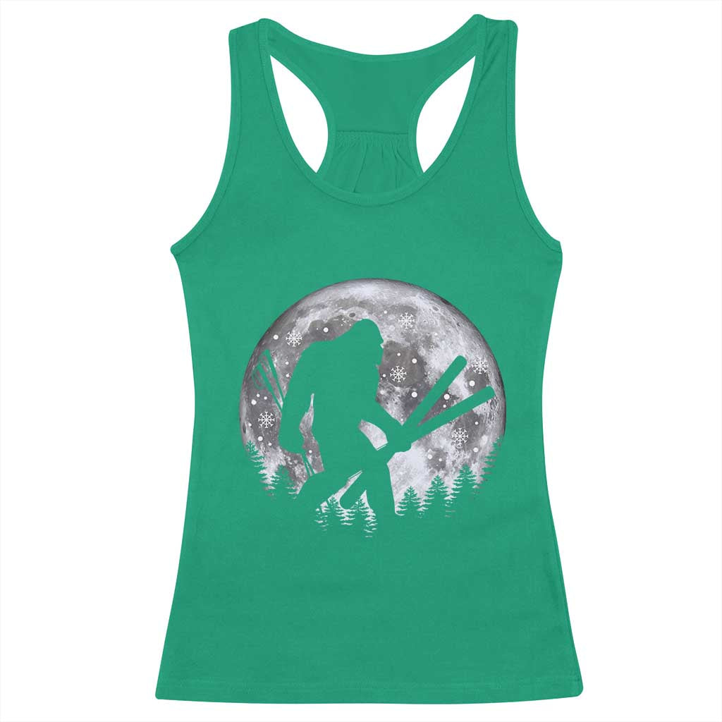 Funny Skiing Bigfoot Ski Winter Sport Moon Racerback Tank Top TS11 Irish Green Print Your Wear