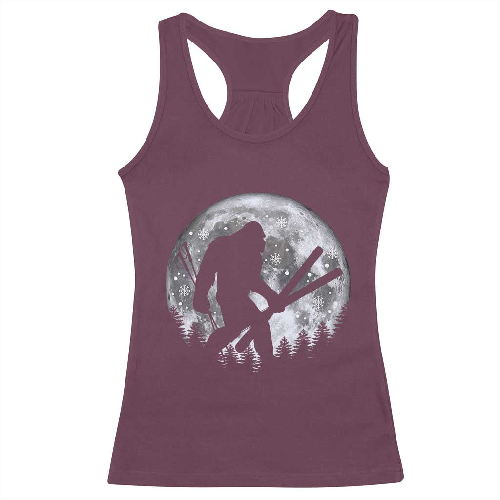 Funny Skiing Bigfoot Ski Winter Sport Moon Racerback Tank Top TS11 Maroon Print Your Wear