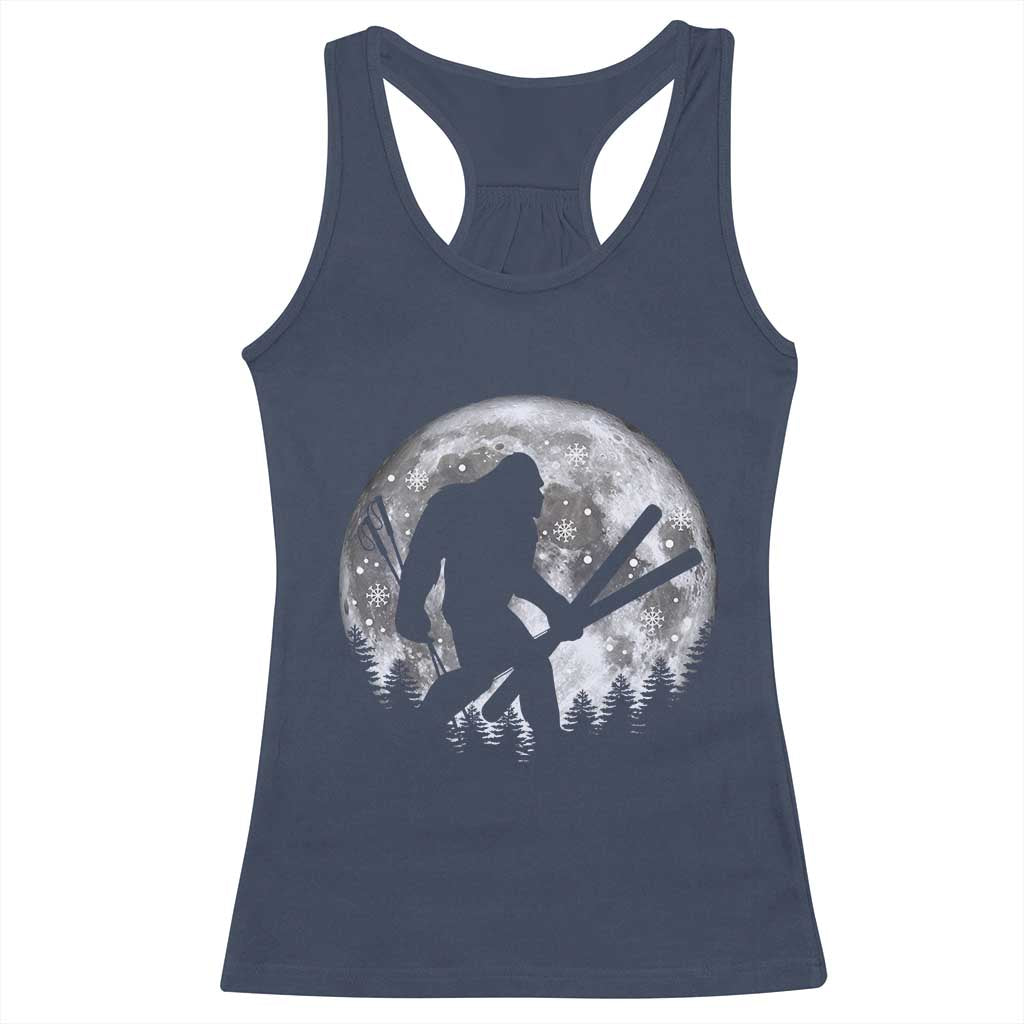 Funny Skiing Bigfoot Ski Winter Sport Moon Racerback Tank Top TS11 Navy Print Your Wear