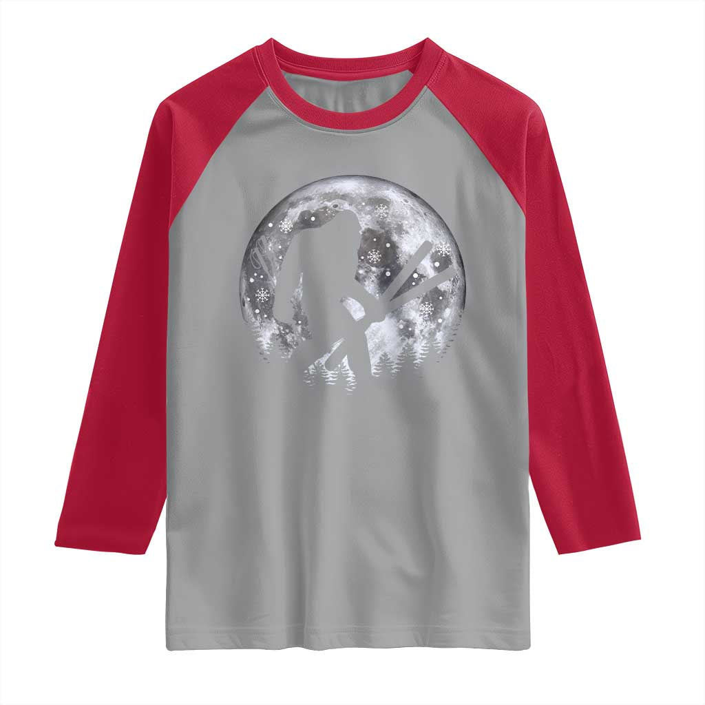Funny Skiing Bigfoot Ski Winter Sport Moon Raglan Shirt TS11 Sport Gray Red Print Your Wear