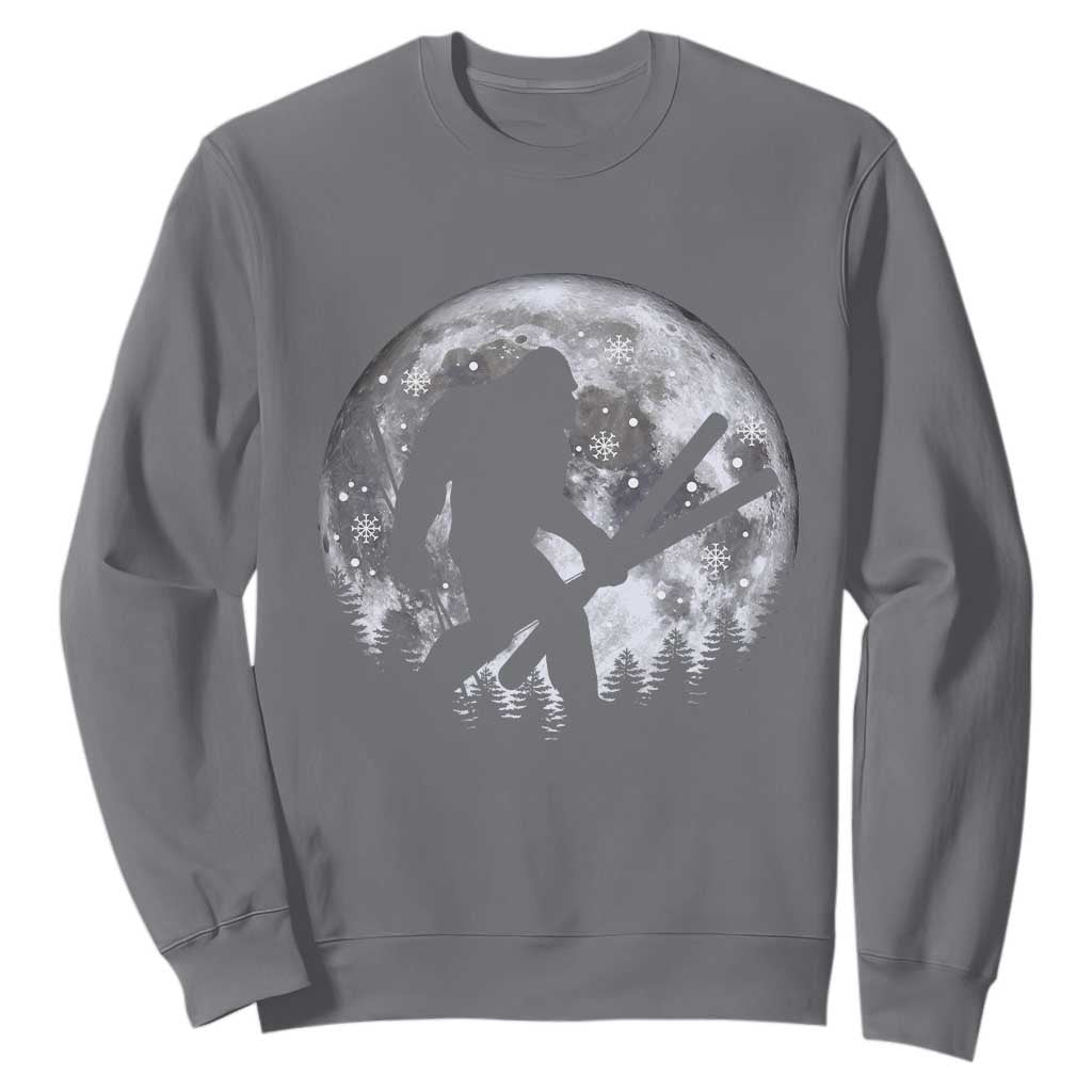 Funny Skiing Bigfoot Ski Winter Sport Moon Sweatshirt TS11 Charcoal Print Your Wear