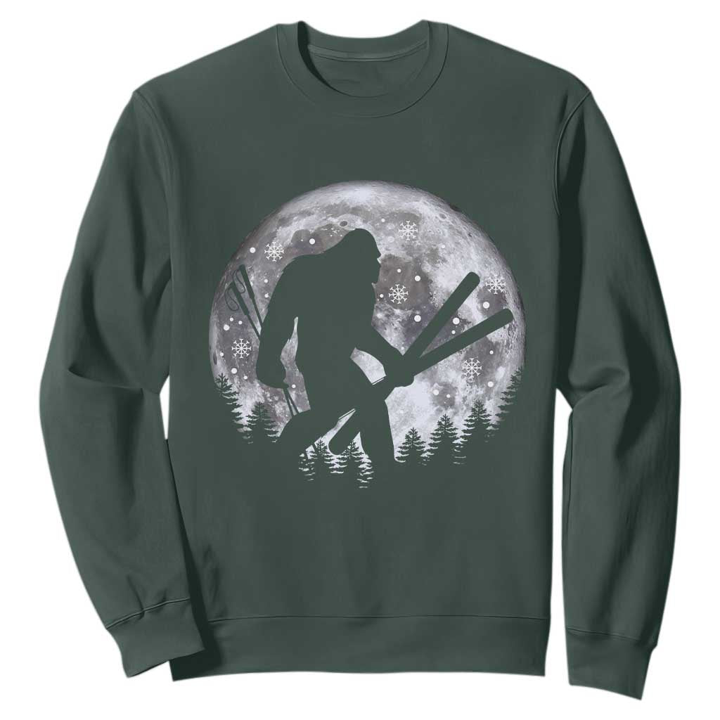 Funny Skiing Bigfoot Ski Winter Sport Moon Sweatshirt TS11 Dark Forest Green Print Your Wear