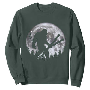 Funny Skiing Bigfoot Ski Winter Sport Moon Sweatshirt TS11 Dark Forest Green Print Your Wear