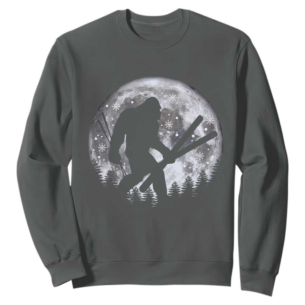 Funny Skiing Bigfoot Ski Winter Sport Moon Sweatshirt TS11 Dark Heather Print Your Wear