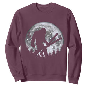 Funny Skiing Bigfoot Ski Winter Sport Moon Sweatshirt TS11 Maroon Print Your Wear