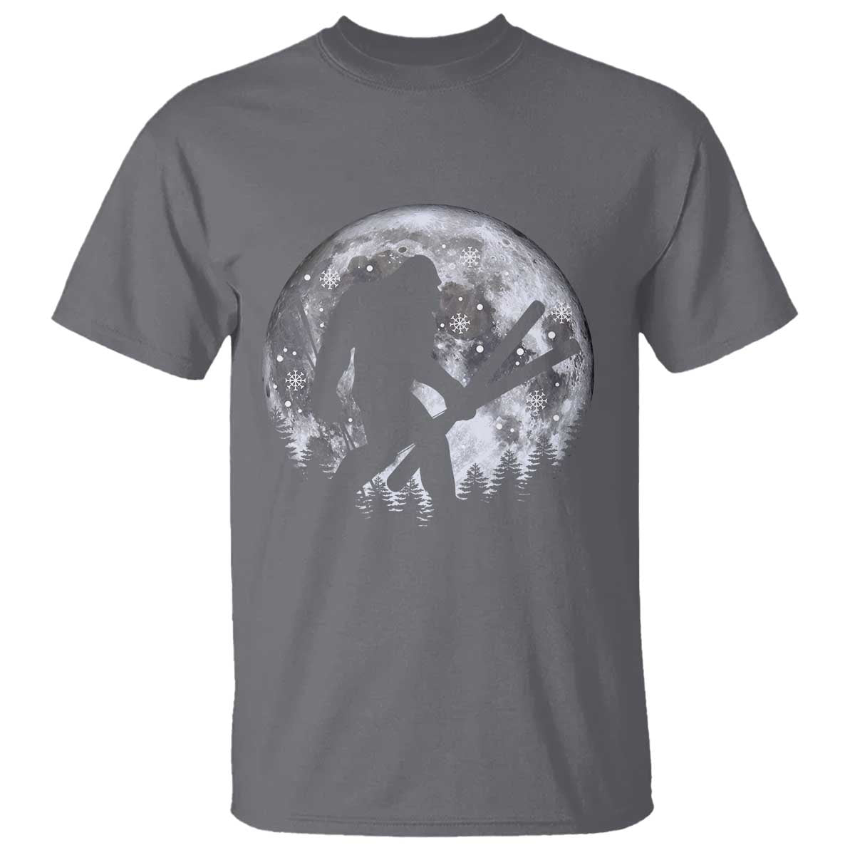 Funny Skiing Bigfoot Ski Winter Sport Moon T Shirt TS11 Charcoal Print Your Wear